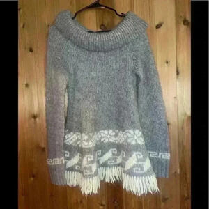 Free People Womens Fringe Gray Sweater Size Small